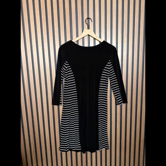 Calvin Klein Dress 4 / Small Womens Black & Gray Long Sleeve Shift Stripe Jersey - Picture 2 of 7